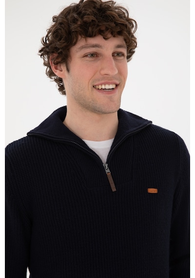 U.S. Polo Assn. Erkek Regular Fit Yarım Fermuarlı Lacivert Kazak 50297047-VR033
