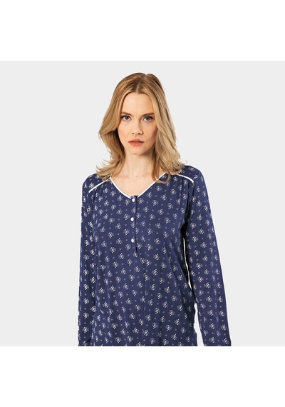 Türen Çiçek Desenli Uzun Kollu Patlı Pijama Takımı 3382/lacivert 001 Türen Çiçek Desenli Uzun Kollu Patlı Pijama Takımı 3382/lacivert 001