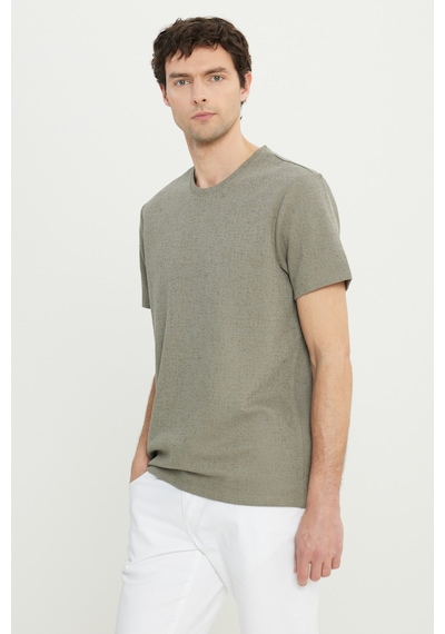 AC&Co / Altınyıldız Classics Erkek Hakı Pamuklu Slim Fit Dar Kesim Bisiklet Yaka Jakarlı Esnek Tişört Haki