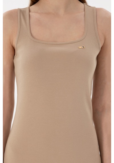 U.S. Polo Assn. Kadın Kum Yırtmaçlı Kolsuz Kare Yaka Midi Boy Örme Elbise 50305835-VR085