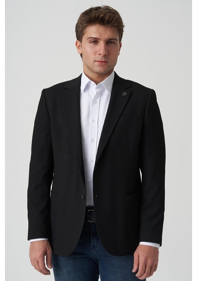 White Stone Alcobaça C4016 Slim Fit 6 Drop Ceket Siyah Siyah