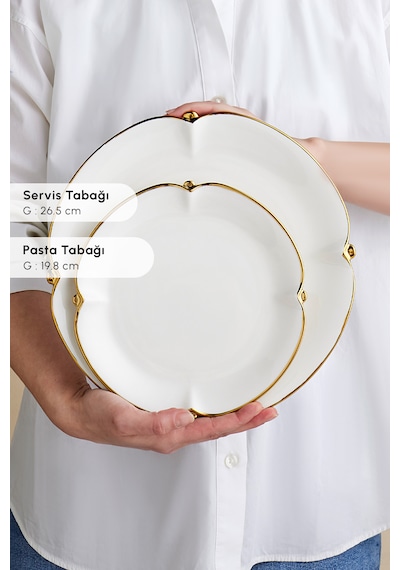 Karaca Stream Bone Dot 53 Parça 12 Kişilik Yemek Takımı Gold Beyaz - Gold