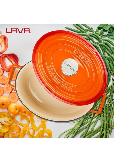 Lava Döküm Oval Tencere. Edition Serisi Ölçü 25x31cm. Turuncu Kırmızı