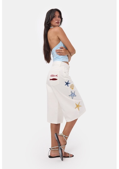 Itsbasic Kadın Kırık Beyaz 7s6-101 Palazzo Nakış Tasarım Bermuda Denim Jort