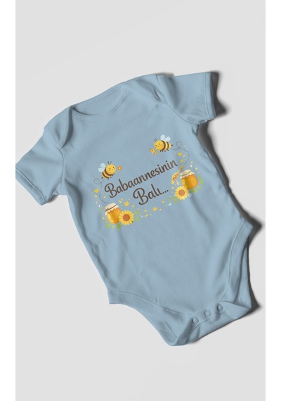 Morivokids Babannesinin Balı Kısa Kollu Bebek Body %100 Pamuk Bebe Mavisi