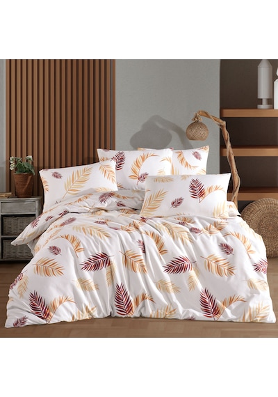 Tek Kişilik Nevresim Takımı 160x220cm 2 Yastık Kılıfı Lastikli Çarşaflı 120x200+30 Bej - Beyaz