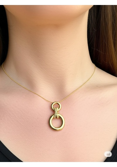 Çelik Gold Halka Tasarımlı Kadın Kolye - 45 Cm Çok Renkli