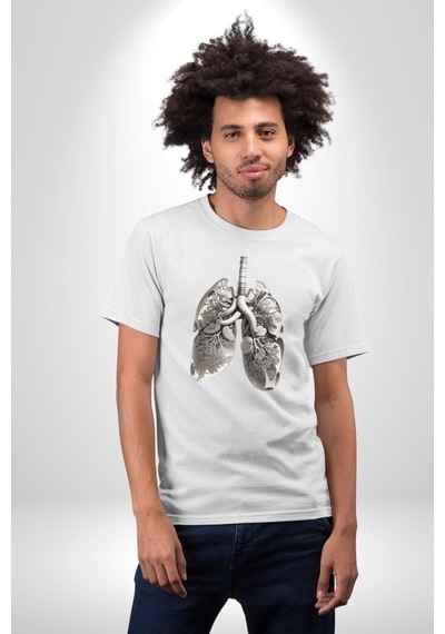 Porselen Akciğer Çiçekler Açmış Unisex Unisex Beyaz Organik Baskılı T-shirt Penye Yüksek Kalite Beyaz