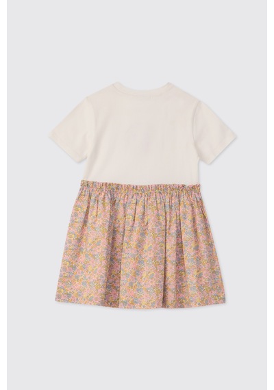 Panço Liberty Kumaş Çiçek Desenli Kız Bebek Örme Elbise 5611gb26008 Pembe
