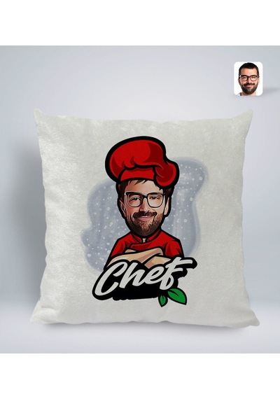 Bk Gift Kişiye Özel Erkek Chef Karikatürlü Kare Araç Koltuk Yastığı-10 Çok Renkli