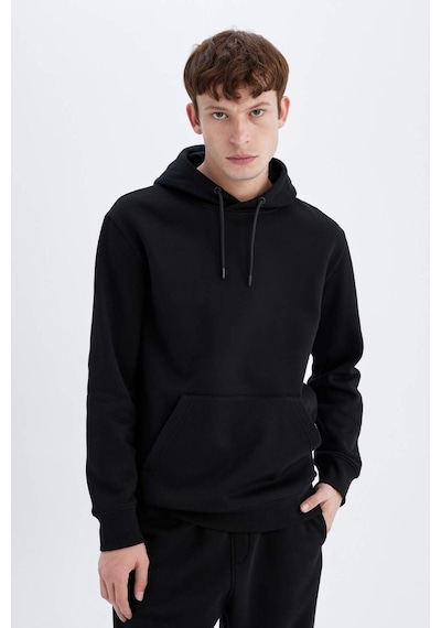 DeFacto Regular Fit Kapüşonlu Kanguru Cepli İçi Yumuşak Tüylü Basic Düz Sweatshirt X8283AZ24AUBK81