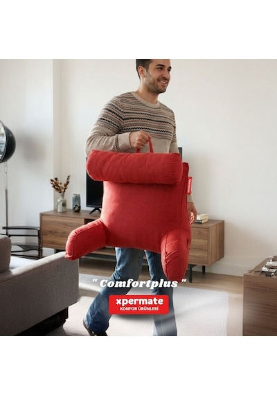 Xpermate TV Yastığı Kollu Okuma Yastığı Sırt Destek Yastığı Yatakta Oturma Kitap Okuma Yastığı Kırmızı
