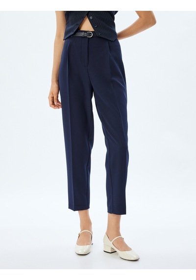 Koton Kısa Paça Cigarette Pantolon Yüksek Bel Slim Fit Lacivert 5wak40104uw Lacivert