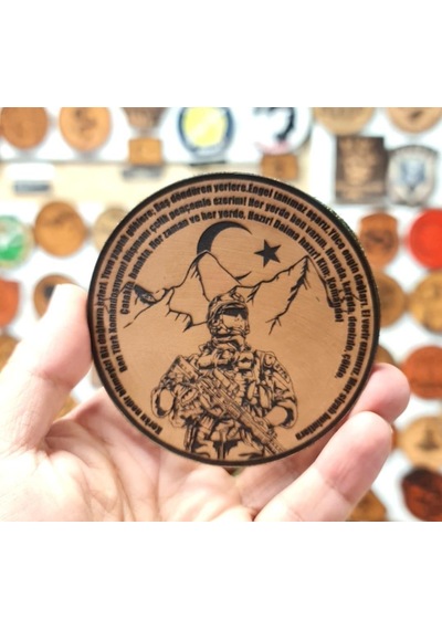 Komando Andı Korku Nedir Bilmeyiz -yuvarlak Deri Peç - Arma - Leather Patch Bej