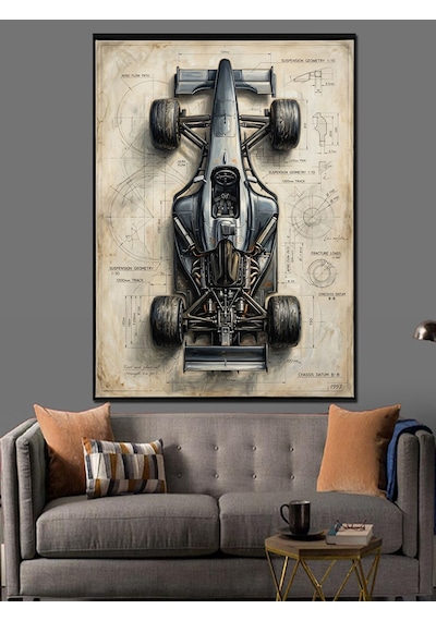Formula 1 Yarış Arabası Teknik Planı Dekoratif Kanvas - Mdf Ahşap Tablo