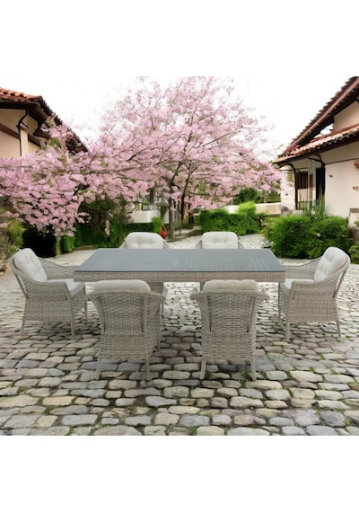 Spark Rehome 100x200 Rattan Bahçe Masa Takımı 316 Gri
