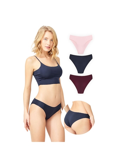 Cottonhill Basic İz Yapmayan Lazer Kesim Kadın Bikini Külot 3'lü Paket - 5 Çok Renkli 4 Çok Renkli