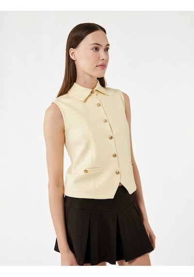 Koton Slim Fit Gold Düğme Detaylı Kolsuz Ceket Yaka Yelek Sarı 5sak30062ek