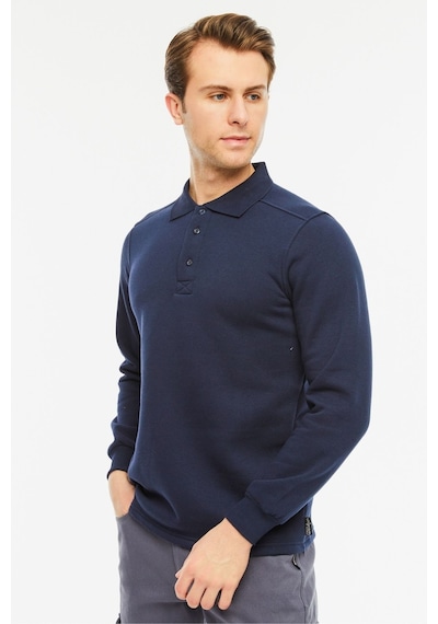 Uniprom Sweatshirt Polo Yaka İçi Polarlı 3 Iplik Pamuklu Normal Kesim Erkek Lacivert