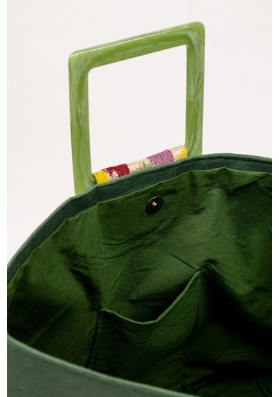 Fabric Craft Bag El Çantası Yeşil Duck Kumaş Astarlı Mıknatıslı 45x40 Yeşil