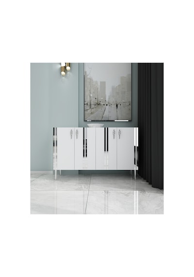 Pars 120 Cm Konsol, Tv Ünitesi, Çok Amaçlı Dolap - Beyaz-gümüş Çok Renkli