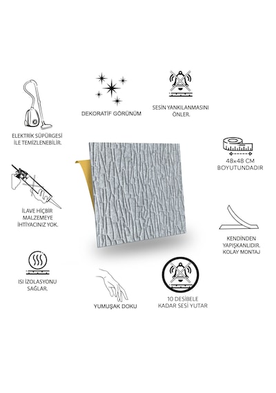 Tink Kendinden Yapışkanlı Keçe Karo Zemin Ve Duvar Kaplama Geometrik Desenli Gri 48x48 Cm 4 Adet 0,92 M² 4 Adet 0,92 M²