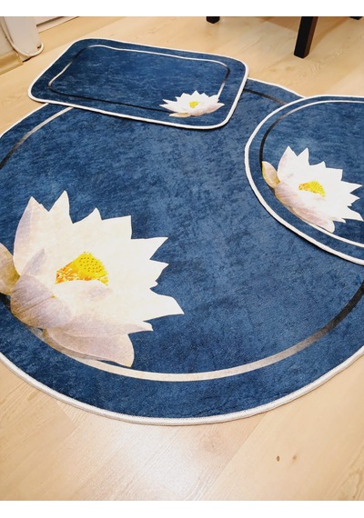Dokuma Taban 3'lü Yuvarlak Banyo Halısı 100x100-60x60-40x60