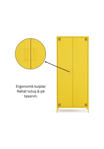 Pera Metal Elbise Dolabı, Soyunma Dolabı, İki Kapılı, 80,50 X 50 X 189,50 Cm Ral 1018 Sarı