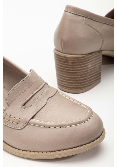 Analin Shoes Kadın Hakiki Deri Saraçlı Klasik Topuklu Ayakkabı Dark Stone/taş Rengi