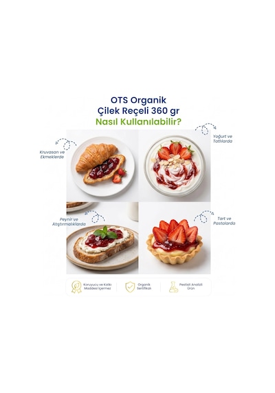Ots Organik Çilek Reçeli 360 gr (Organik Sertifikalı, Pestisit Analizli)