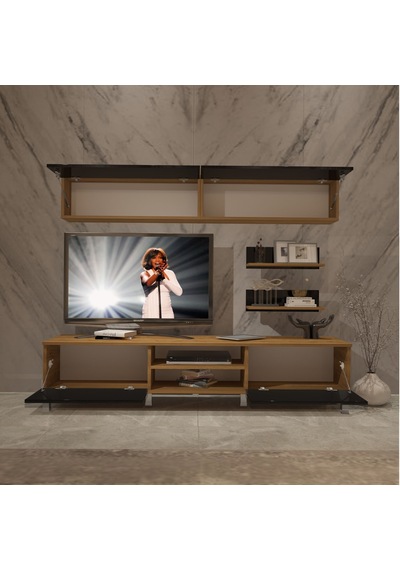 Decoraktiv Eko 5 Mdf Dvd Krom Ayaklı Tv Ünitesi Tv Sehpası Pera - Siyah