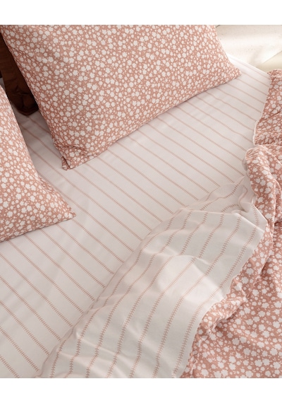 Madame Coco Ancelina Tek Kişilik Pamuklu Baskılı Çarşaflı Nevresim Takımı - Pudra 8684427282861 Çok Renkli