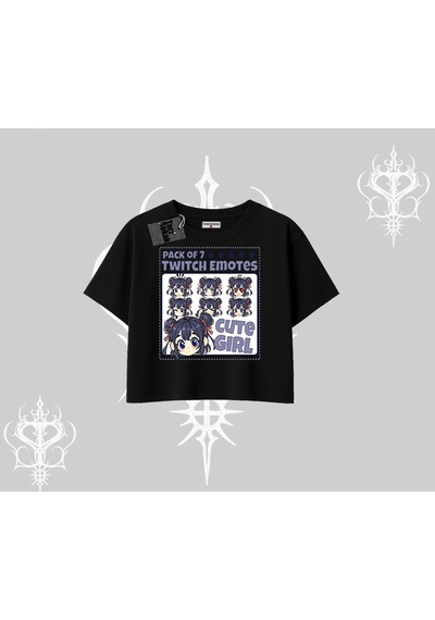 Startmore Startmore Oversize Crop Tshirt Twitch Emotes Cute Girl Anime Expression Siyah