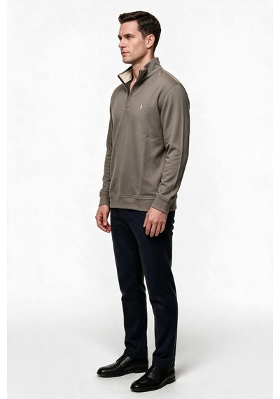 Legato Erkek Dik Yaka Yarım Fermuarlı Pamuk Karışımlı Uzun Kollu Sweatshirt Füme