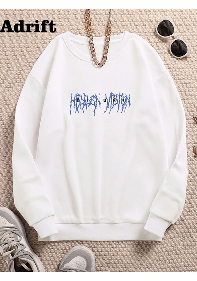 Startmore Adrift Ritual Mavi Renkli Oversize Bisiklet Yaka Pamuklu Sweatshirt Beyaz Beyaz