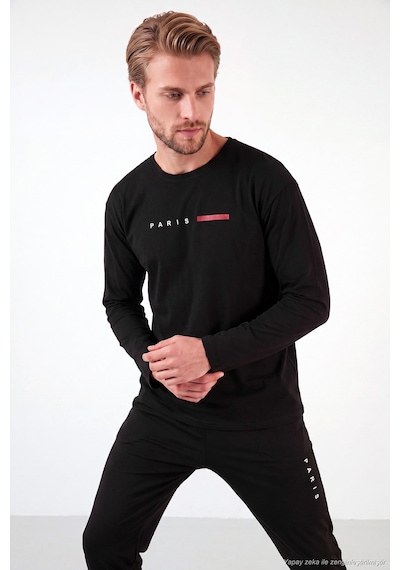 Buratti Baskılı Pamuklu Uzun Kollu Pijama Takımı Erkek Pijama Takımı 6575006 Siyah