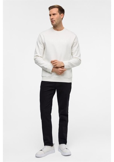 Süvari Beyaz Regular Düz Bisiklet Yaka Sweatshirt Beyaz