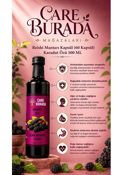 Shiffa Home Reishi Mantarı Kapsül 60 Kapsül + Karadut Özü 500 ML