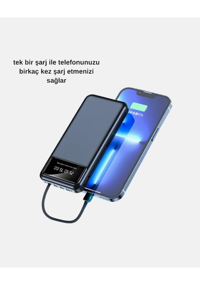 Powerbank 20000 Mah Led Fenerli Ve Çoklu Güvenlik Korumasına Sahip Siyah