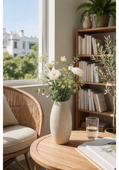 Coconut Hindistan Cevizi Dokulu Dekoratif Vazo 20 Cm Pla - Salon Ve Masaüstü Vazo - Bej