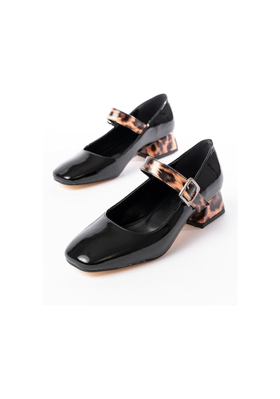 Aymood St-006 Siyah Leopar Rugan Günlük 4 Cm Topuklu Ayakkabı Kahverengi