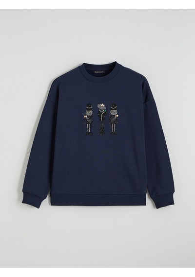 Lcw Modest Lacivert İşlemeli Kadın Kalın Sweatshirt Tunik