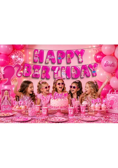 Barbie Happy Birthday Yazı Banner Kız Çocuk Doğum Günü Parti Süsü Dekoru Genel