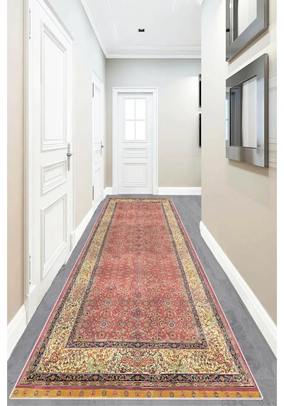 Pelangi Osmanlı Motifler Desenli Etnik Dijital Baskı Yıkanabilir Kaymaz Taban Salon Halı Ve Yolluk, Kiremit 100 X 50 Diğer