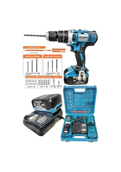 Bulldozer Darbeli 13 MM Metal Madren Çift Akülü Şarjlı VidalamaMatkap Usta Set