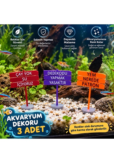 Akvaryum Dekoru - Tabela - Akvaryum Dekor - 3 Adet - Salınım Yapmaz - Balıklar İçin Güvenli - V3