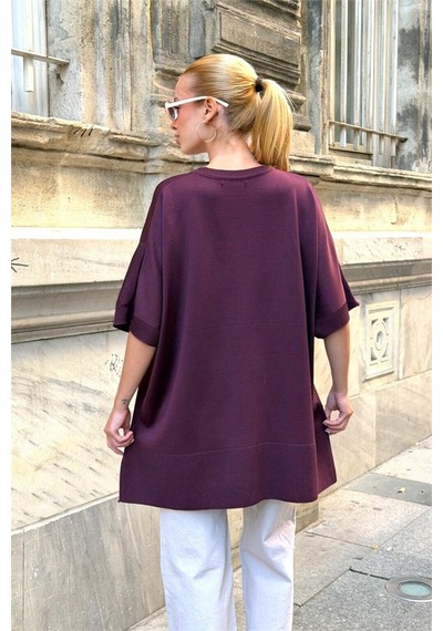 Veraura Lifestyle Mürdüm Oversize Triko Bluz