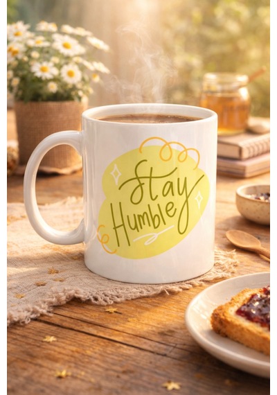 Stay Humble Porselen Kupa Model 129 Minimal Motivasyon Kupası, Şık Tasarım, Günlük Kahve & Çay Kupası Diğer