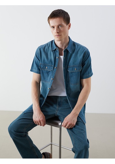 Lcw Jeans Yeşil Regular Fit Kısa Kollu Erkek Jean Gömlek