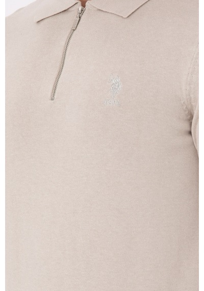 U.S. Polo Assn. Erkek Slim Fit Yarım Fermuarlı Taş Melanj Basic Kazak 50297066-VR225